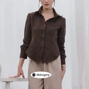 Kemeja Wanita Garis Garis Luna Kemeja Stripe Wool Premium