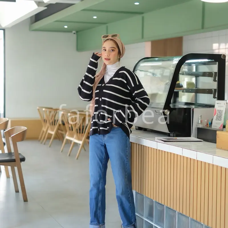 Faforbea Premium Striped Knit Cardigan - Outer Rajut Lembut Motif 5
