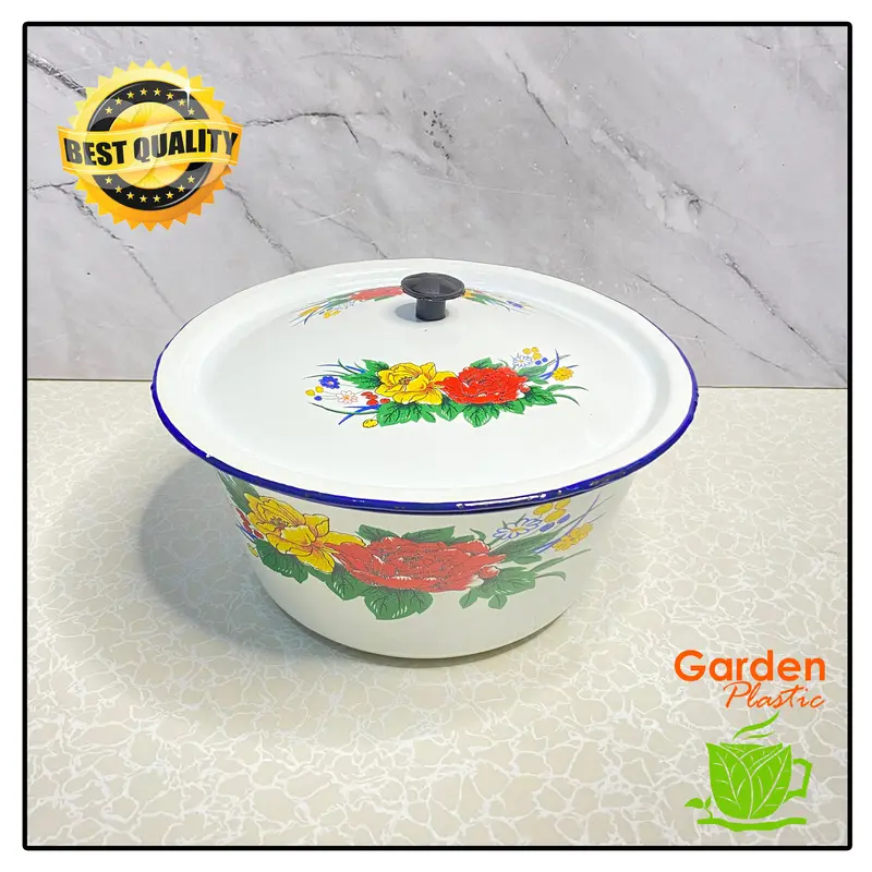TB BASKOM ENAMEL + LENGKAP TUTUP BLIRIK JADUL VINTAGE HIJAU / PUTIH 20 CM 22 CM 2