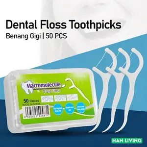 100PCS Dental Floss Benang Busur Tusuk Gigi Macromolecul Care Pembersih Sela Gigi Isi 100 PCS LBX Lerch Flosser Toothpick - White Mulut Gusi
