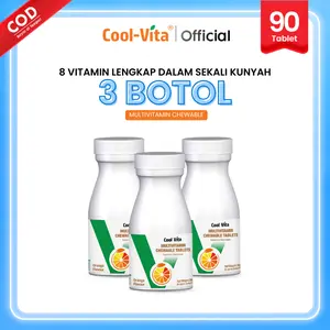 Cool-Vita 3 Botol Multivitamin Orange Chewable Tablet Kunyah Rasa Susu & jeruk BPOM Terdaftar HALAL 30 Tablet Per Botol