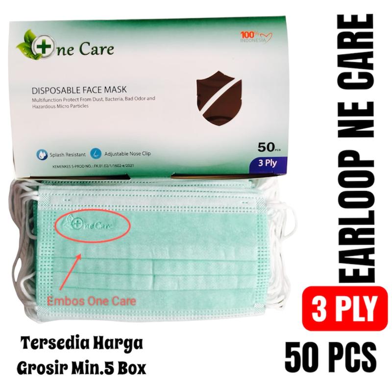 One Care Masker Earloop 3 Ply Embos 50 Pcs Biru Hijau Putih Abu Hitam ...