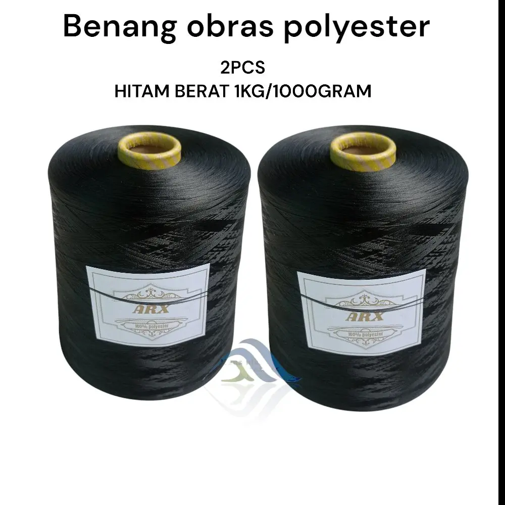 ARISTEX - 2PCS BENANG OBRAS POLYESTER HITAM 1KG/1000GRAM
