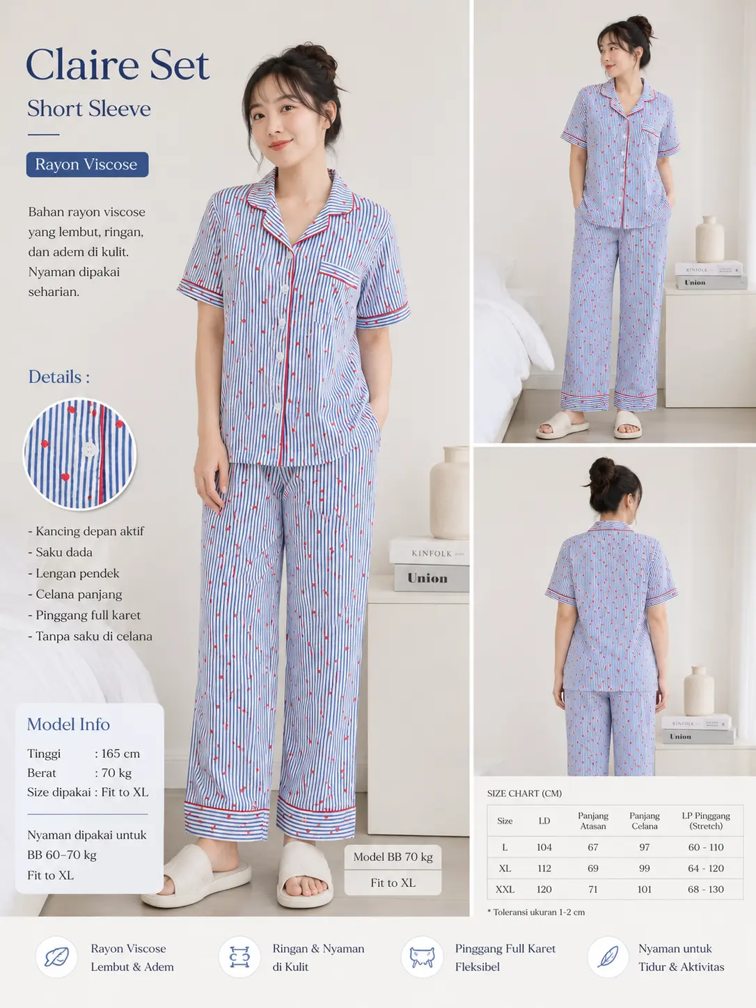 Happy Sleepwear CP JUMBO Lengan Pendek Celana Panjang Wanita | Setelan Baju tidur Jumbo / Piyama / Pajamas Bumil Busui Friendly 3