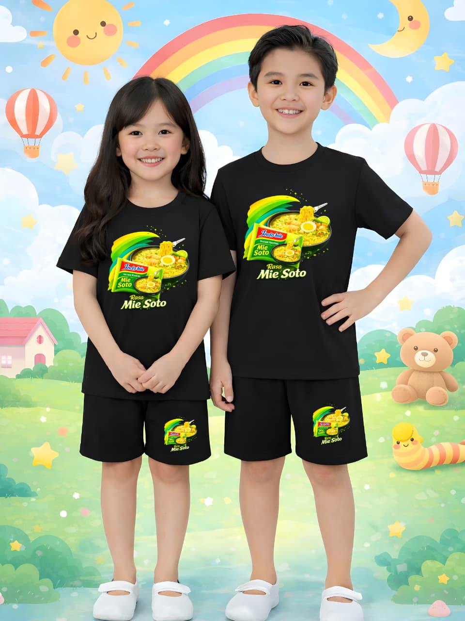 Indomie Baju Setelan Unisex Anak Motif Karakter Indomie Setelan Anak Viral 2-9 Tahun Bahan Pe Rayon 30s Ukuran M L XL XXL