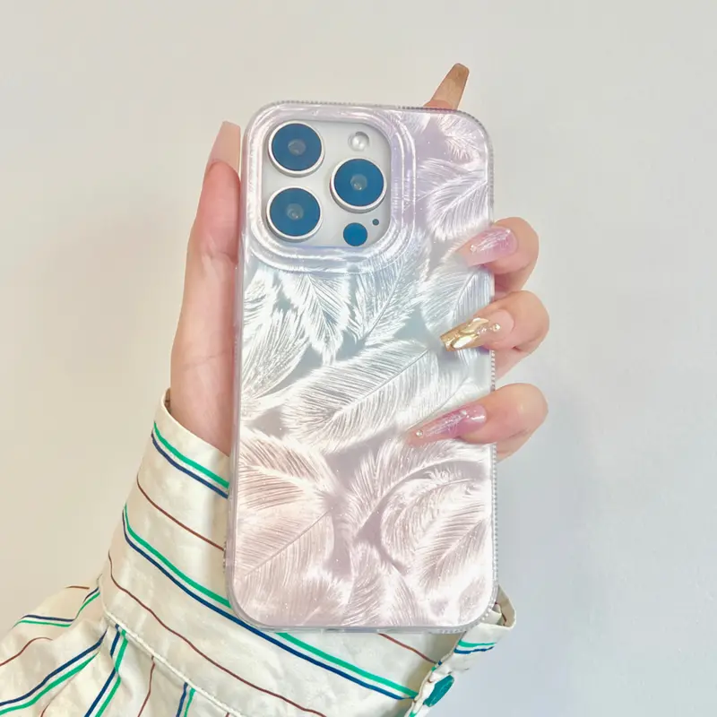 Case Iphone Silicone Hardcase Motif Feather Gradiasi Purple, Pink & Blue for Iphone 11 12 13 14 15 PRO MAX 6