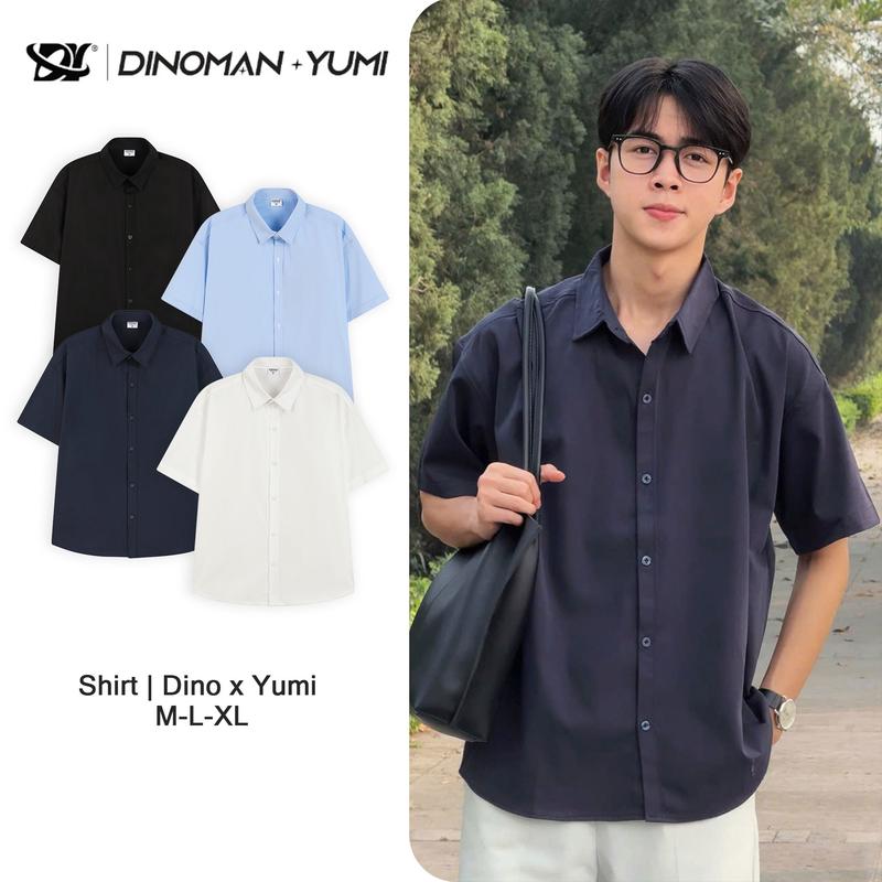 Áo Sơ Mi Ngắn Tay Dinoman Chất Liệu Cotton 2 Da Mềm Mại Nam Nữ Unisex Phong Cách Hàn Quốc - SM015