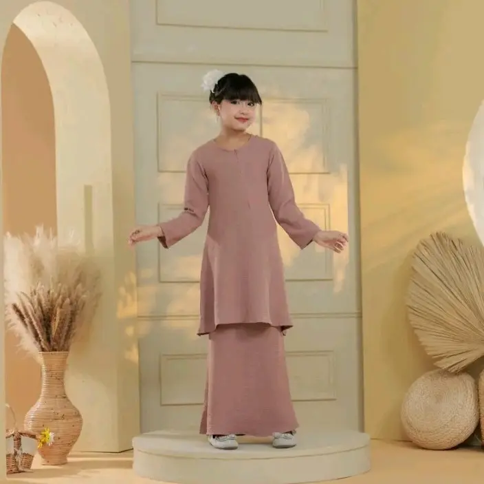 Baju Kurung Riau Anak Pocket Doyoung Kain Longgar 2-12 Tahun Saku di Sisi Bawah