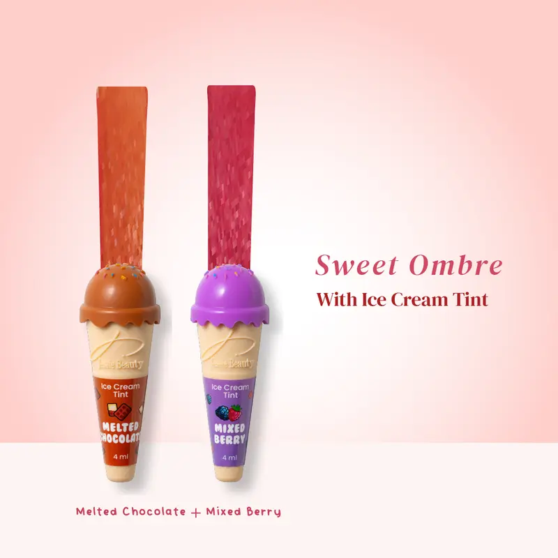 Jessie Beauty Bundle Sweet Ombre : Ice Cream Tint (Melted Chocolate - Mixed Berry) & Glazed Gloss (Tanghulu / Lychee Jelly) Bibir  Liptint 1