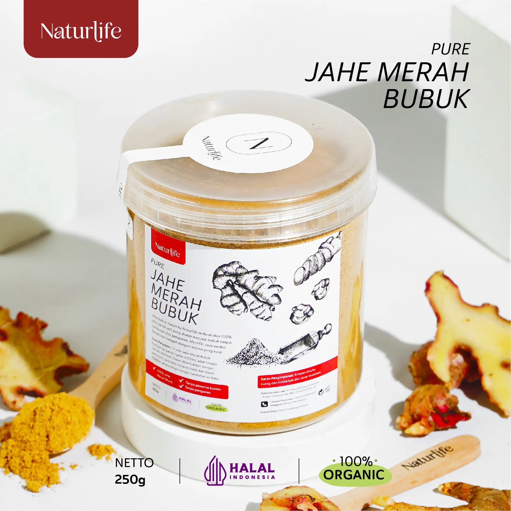 JAHE MERAH BUBUK 250G ASLI 100% TANPA CAMPURAN ORIGINAL NATURLIFE SERBUK JAHE / BUBUK MINUMAN JAHE MERAH / JAHE MERAH INSTAN PURE RED GINGER POWDER / IMUN BOOSTER ORGANIC NUTRIFARM / BEORGANIK / DARI BUMI / SAFIYA / GALLEO