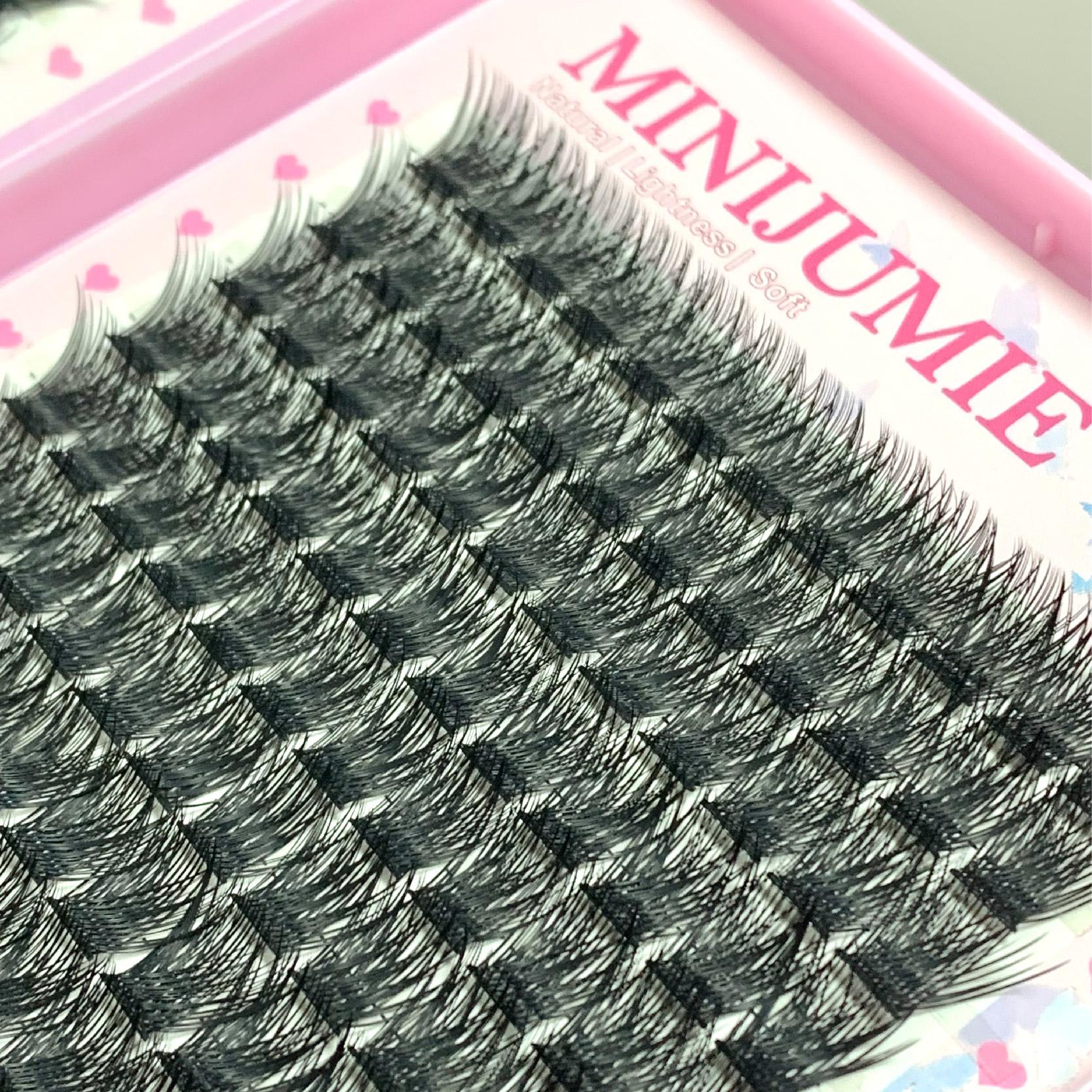 MINIJUMIE Bulu Mata Palsu 14mm dengan Kapasitas Besar dan Keriting Klaster Tunggal Bahan Serat Berkualitas Tinggi Cocok untuk Penampilan Alami Bulumata