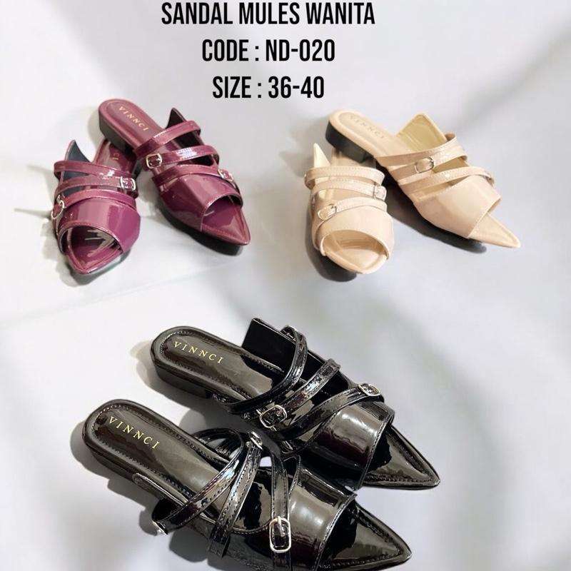 Nd 020  Sendal Mules Wanita Gasper Kekinian Cream,Black & Burgundy No Box Shoes Selop 5