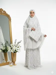 Mukena syiffa + pouch Mukena Silk Premium Motif Geometris Klasik - Koleksi Eksklusif Putih Bersih