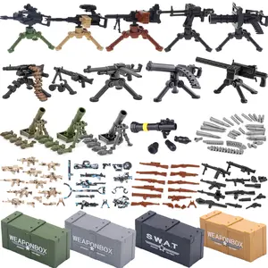 Military WWII Weapons Building Blocks Soldier Figure Toy Gatling M2 Heavy Machine Gun NSV M19 Box Rifle Bullet Chain Mortar K045
