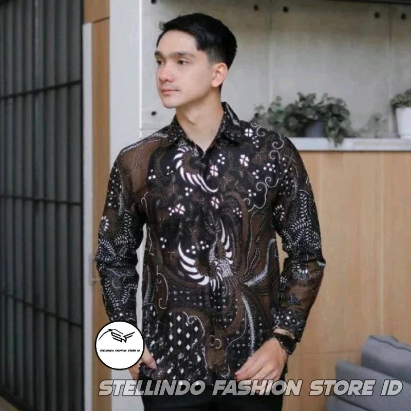 Kemeja Batik Pria Modern Katun Halus Atasan Batik Cowok Baju Kemeja Batik Lengan Panjang Hitam Size M L XL XXL 5