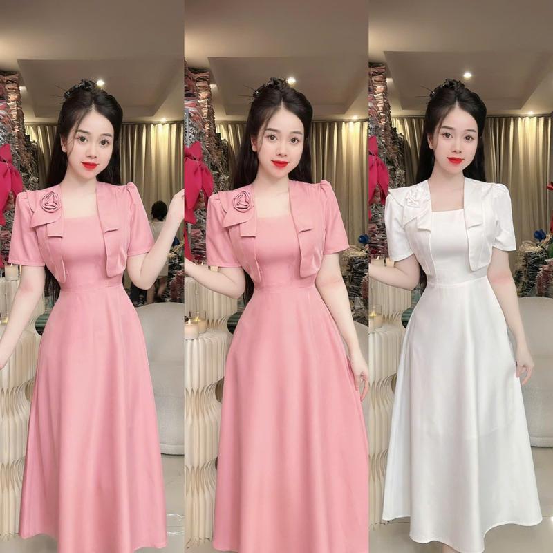 (C27) Đầm thiết kế dạng vest form xoè đính hoa cuộn cách điệu vải mặc mát đi tiệc đi chơi đều đẹp váy hela by Thương Lê C27