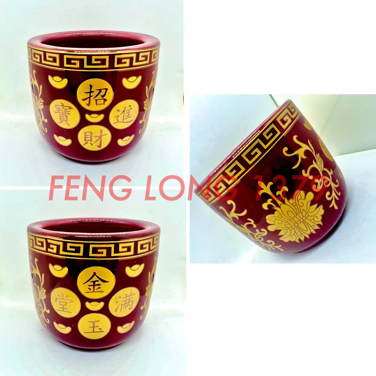 Hiolo Tempat Hio Dupa Jin Yu Man Tang Cao Cai Jin Bao Maroon Uk.5"