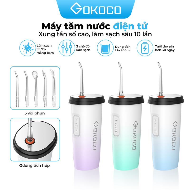 GOKOCO Máy Tăm Nước Điện Tử KAW 200ml Vệ Sinh Răng Miệng Làm Sạch Sâu Gấp 10 Lần Loại Bỏ Các Mảng Bám Kẽ Răng