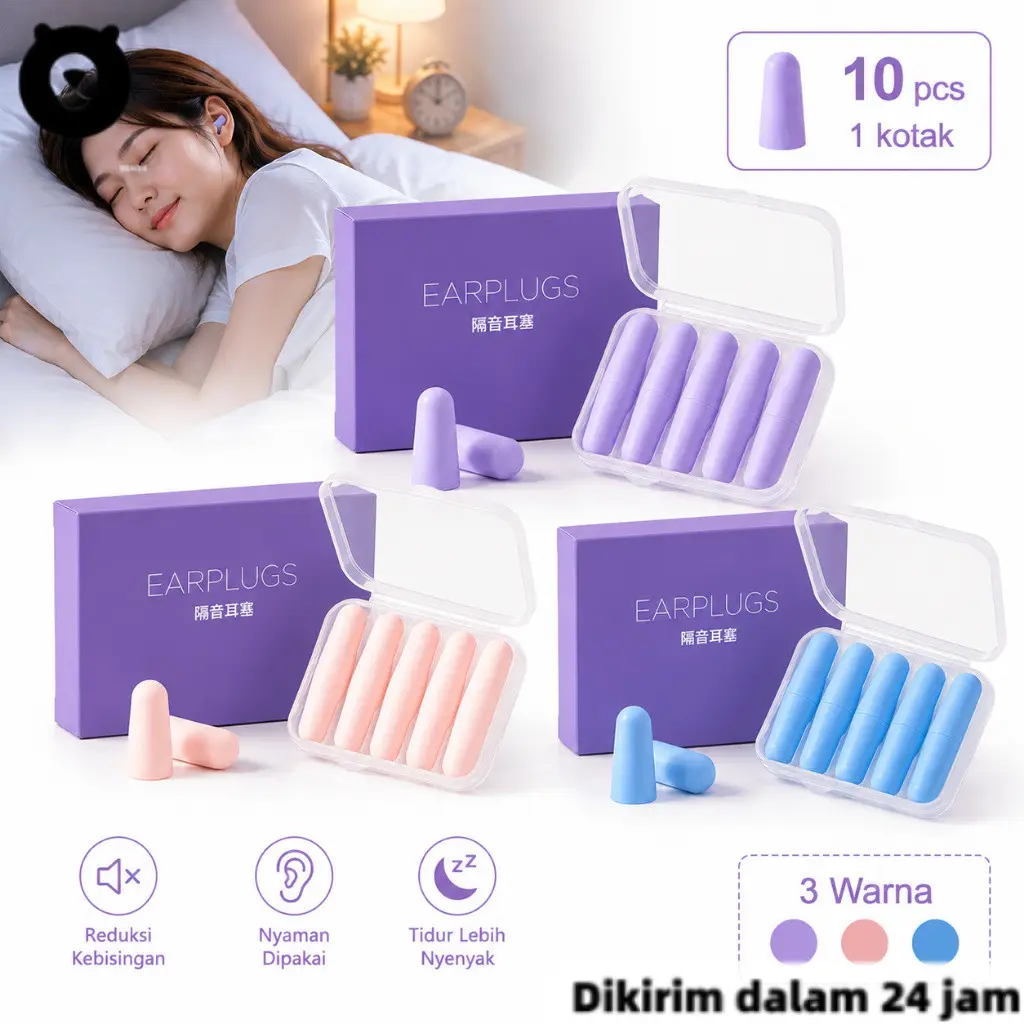 10 Pcs Earplug Tidur Busa Memori NRR33 Peredam Suara Anti Bising Lembut Nyaman