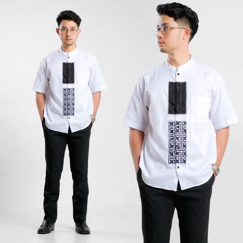 Kemeja Batik Pria Katun Lengan Pendek Casual Kombinasi Motif Modern Baju Kantor Muslim Koko 2