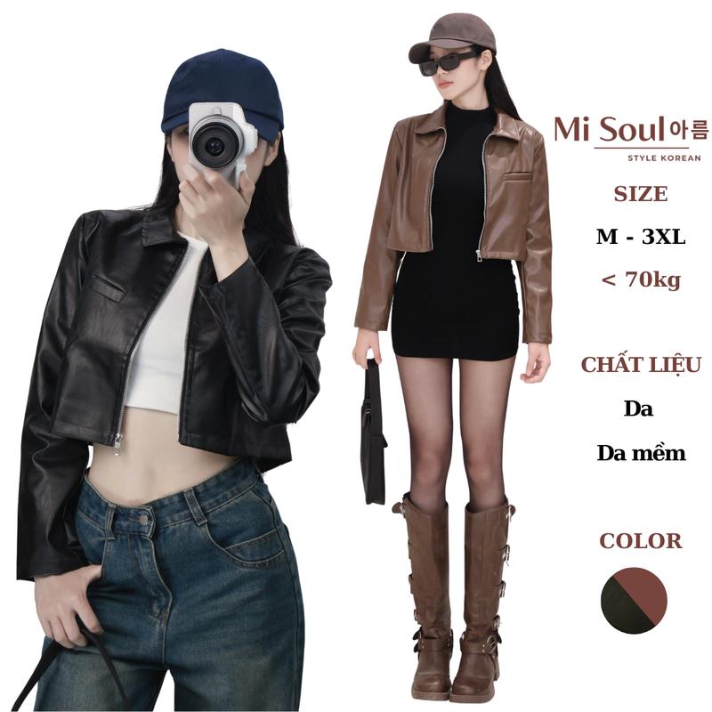 Áo Khoác Da Cao Cấp Dài Tay 2 Lớp Có Đệm Vai Dáng Croptop Có Khoá Kéo BigSize Misoul, Áo Khoác Da Nữ Mềm Mại Bền Đẹp 344 - 485 Kem Jacket