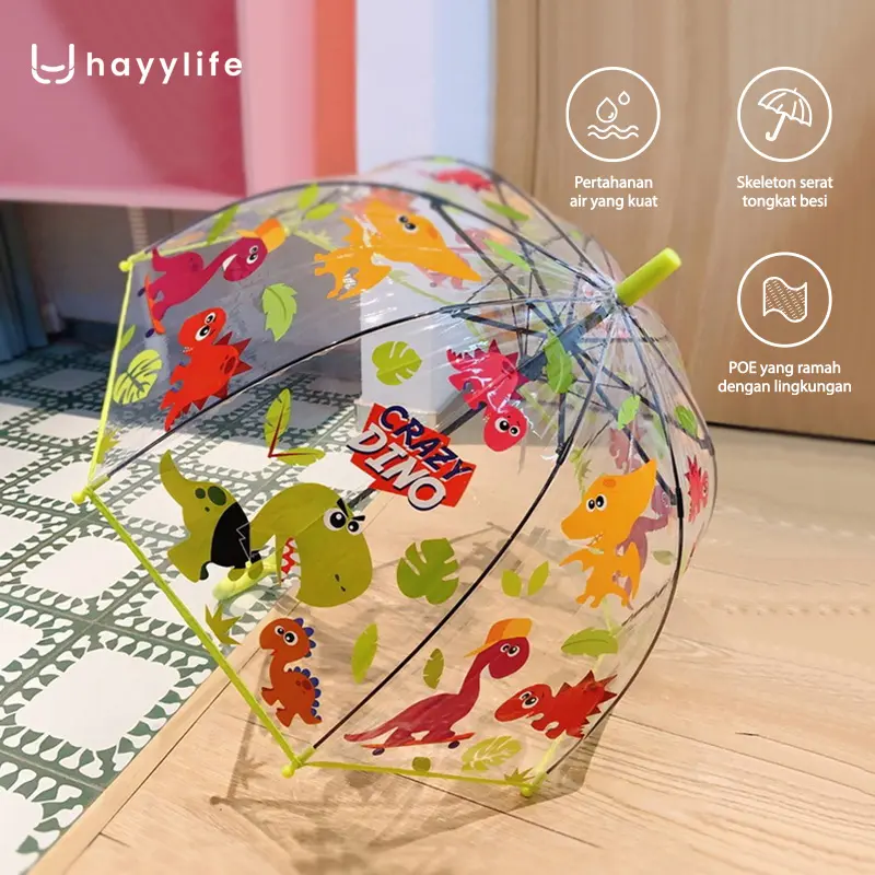 Ready.. HAYYLIFE Payung Transparan Anak-Anak Payung Transparan Anak Laki-laki dan Perempuan ,motif Singa Dinosaurus ,Kartun Payung Ringan Lucu Melengkung Payung Kecil Otomatis SK-AGF1127 0