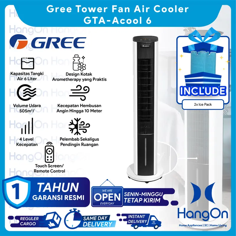 GREE Tower Fan Air Cooler Kipas Angin Model GTA-ACOOL6 Kapasitas 6L with Aromatherapy ACOOL 6 0