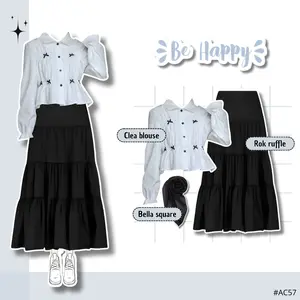 Outfit Wanita 3in1 Clea blouse, Rok ruffle, Bella square Oneset OOTD Hangout Korean Style-AC57