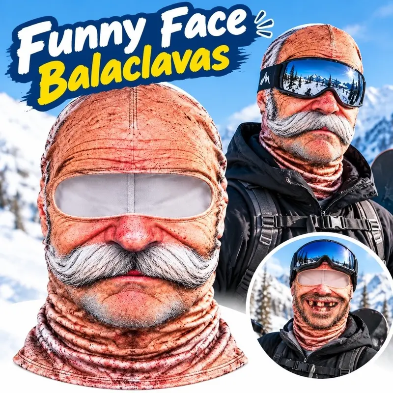New 3D Face Printed Old Man Balaclava White Mustache Full Coverage Face ...
