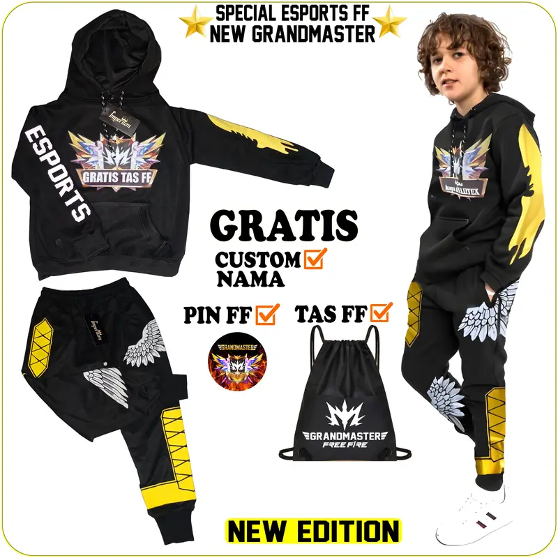 Setelan Jaket Hoodie Anak Free Fire Grandmaster dan Celana FF Heroic Angel Fashion 2