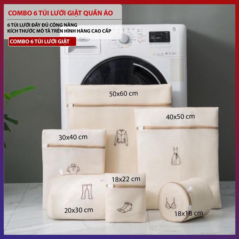  Combo 6 Túi Lưới Giặt Quần Áo 3 Lớp Cao Cấp Hàng Loại 1 Có Khoá Kéo Phân Loại Quần Áo Riêng Biệt 