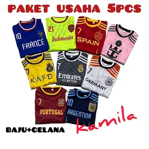 PAKET USAHA ISI 5 PCS Setelan baju bola anak termurah 1 sampai 14 tahun kaos sepakbola ronaldo messi mbappe terbaru berkualitas Celana Outdoor
