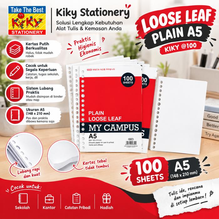 Gambar KIKY Loose Leaf /Kertas File Putih Tanpa Garis Ukuran A5 100 Lembar dari Kiky Stationery Kota Surakarta Tokopedia