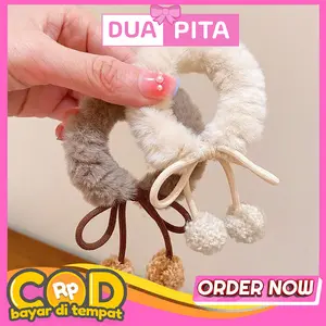 DP258 Ikat Rambut Wanita Gaya Korea Pompom Premium Scrunchies