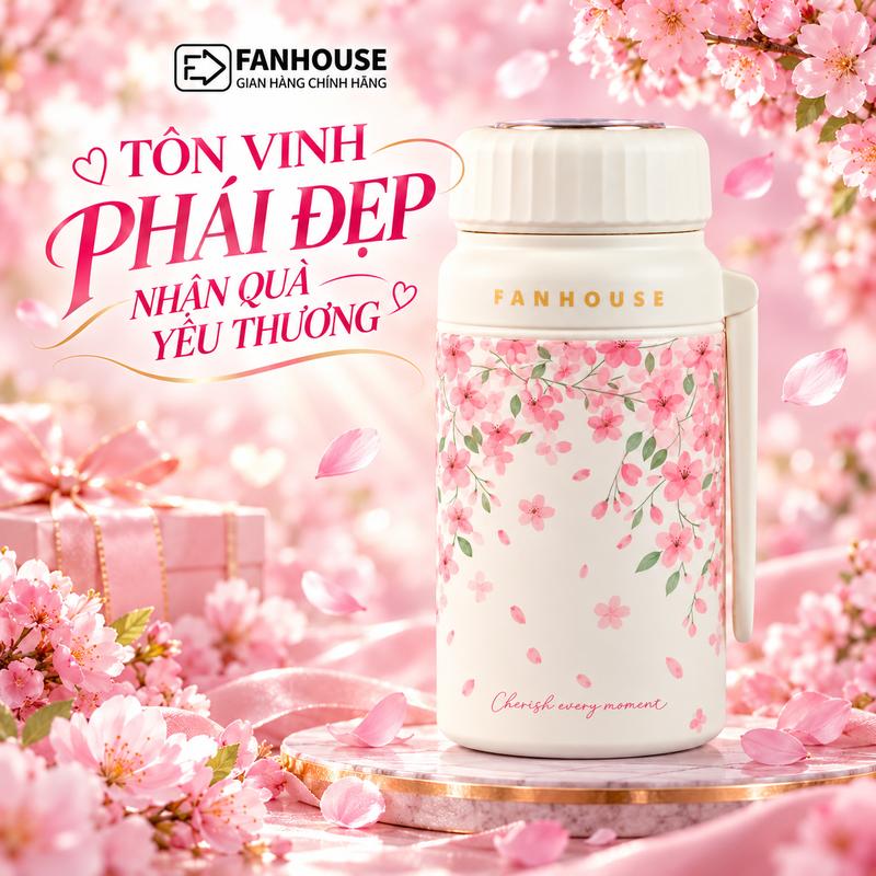 [9k TÔN VINH PHÁI ĐẸP - NHẬN QUÀ YÊU THƯƠNG] Bình giữ nhiệt Boony 1000ml inox 316 24h cao cấp Fan House có quai xách, lọc trà