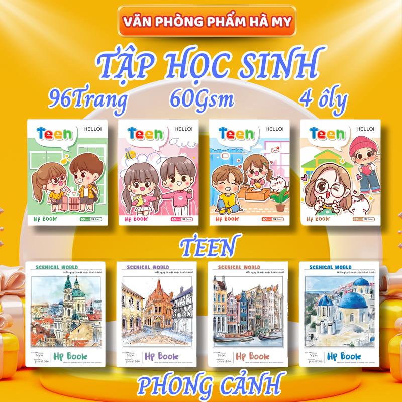 Combo 10 Quyển Tập Vở Học Sinh 96 Trang A5 Giấy 60gsm Vở 4 Ôly Vuông Độ Trắng Tiêu Chuẩn