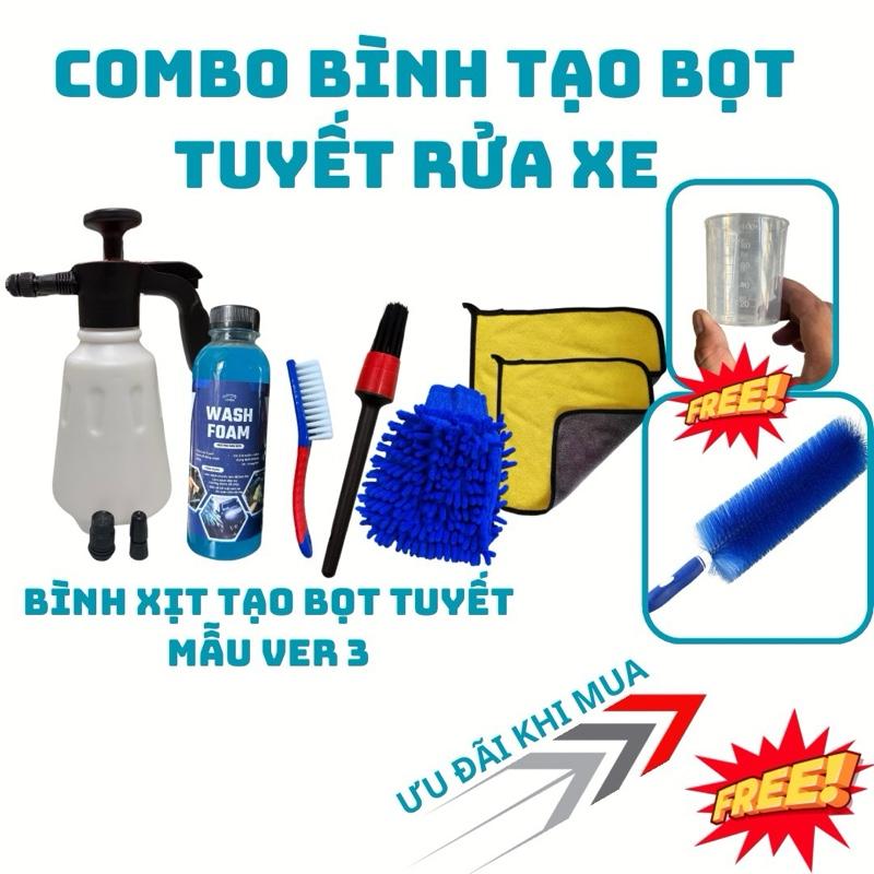 [MUA Cb Tặng Chổi 45cm] Bình xịt tạo bọt tuyết tặng kèm 2 vòi xịt tặng kèm găng tay rửa xe và Dụng Cụ Kèm Xà Bông Rửa xe Có Chạm