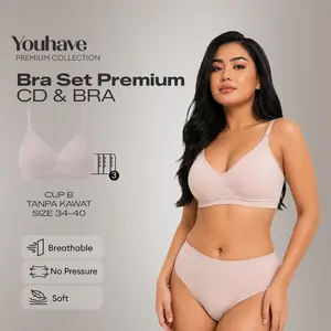 YOUHAVE BH Set Bra Tanpa Kawat Busa Tipis Premium CUP B CD 200028
