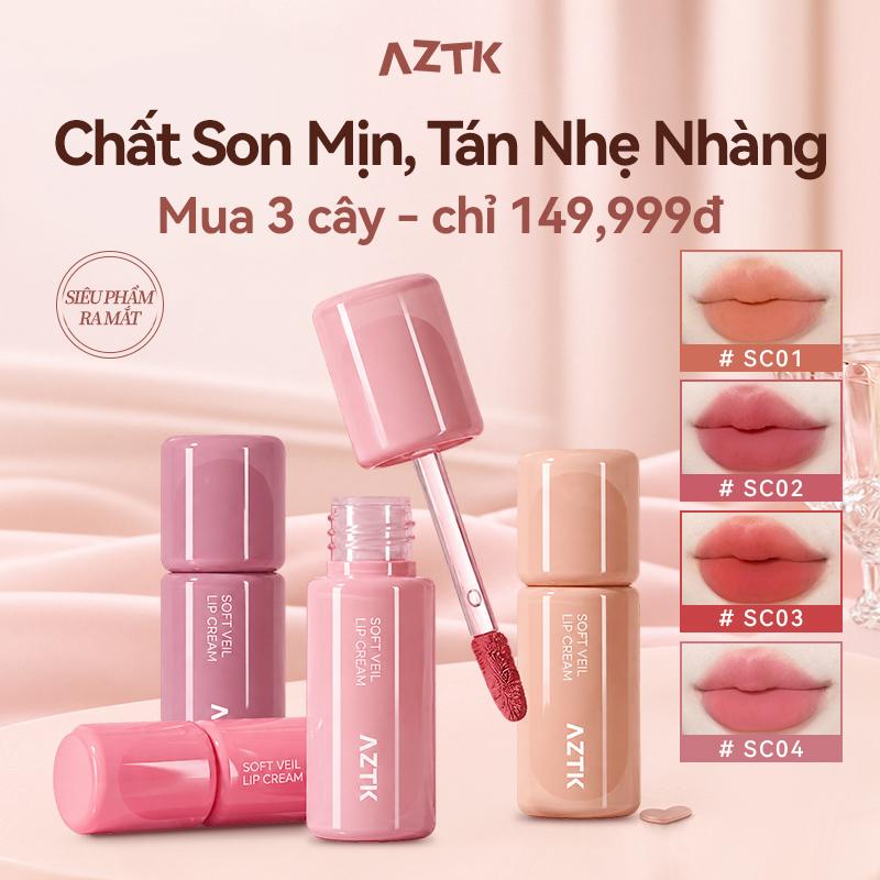 Combo3 AZTK Son Kem Thỏi Thạch Hồng – son kem mây, Chất son mờ mịn mọng ẩm, dưỡng môi và cấp ẩm, không lộ vân môi, hợp cả mặt mộc, nhẹ môi dễ tán – 1.5g