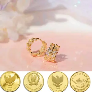 anting clip model daun terbaru terbuat dari bahan koin asli tidak luntur Earrings