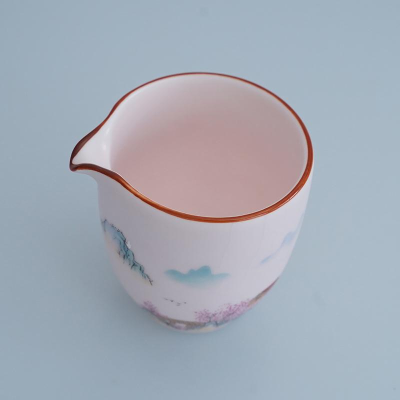 Sharing cup,pink Ru Kiln country view pattern porcelain sharing cup-F258 3