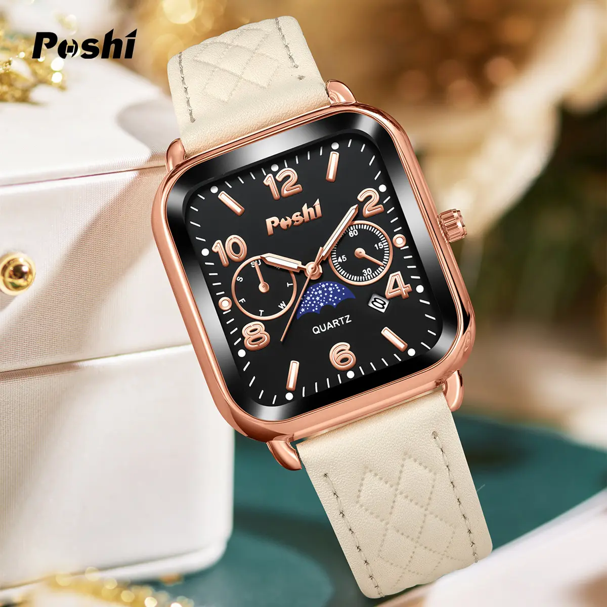 Đồng Đồng Hồ Sang Trọng, POSHI Chính Hãng Dành Cho Nữ, Chất Lượng Cao, Không Thấm Nước, Da Thường Ngày Đồng Hồ Đeo Tay Nữ