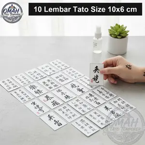 10 Pcs Tato Tatto Stiker Temporer Temporary Anti Air Motif Kanji Jepang Kaligrafi China Ukuran Kecil 10x6 cm Random