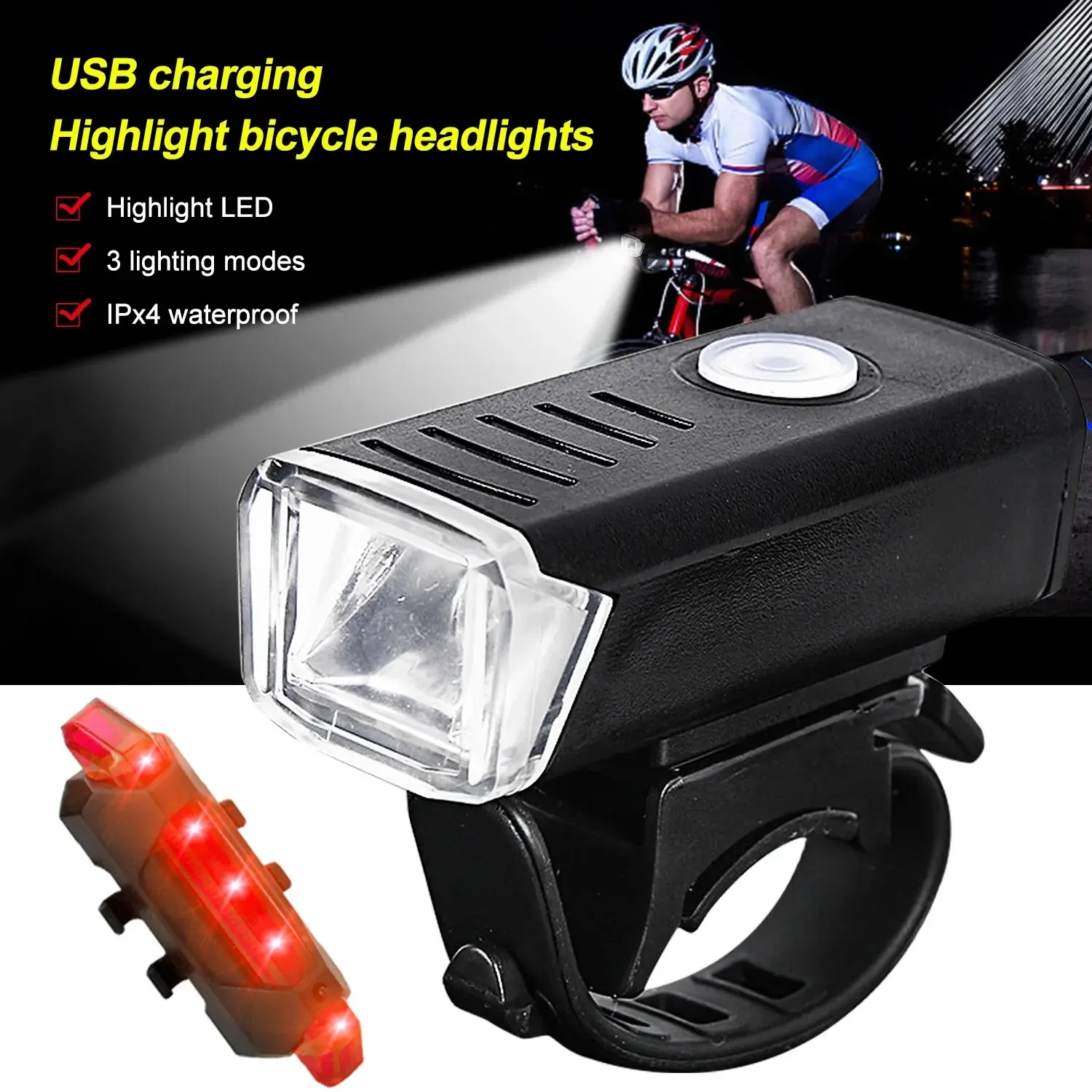 Đèn xe đạp LED, Siêu sáng, Đèn pha phía trước, Đèn LED XPG, Sạc USB, Đèn xe đạp, Đèn pin đi xe đạp, Có đèn hậu, Đèn hậu, Đèn cảnh báo an toàn