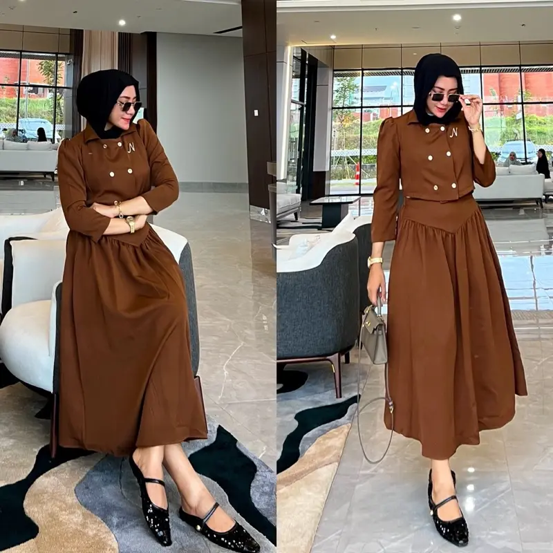 LUNA SET ( ONESET ROK & blazer ) setalan Wanita Panjang