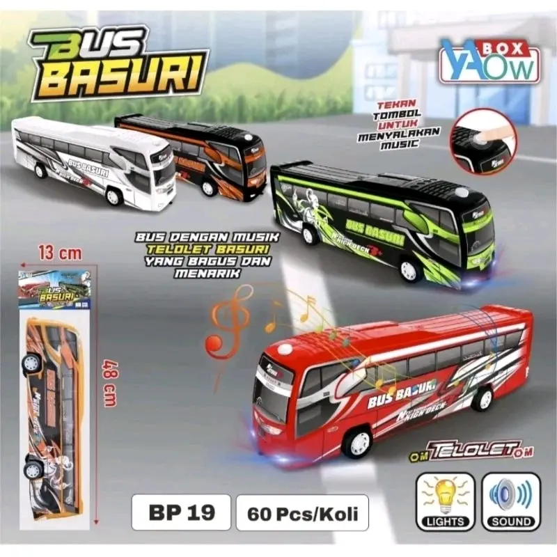 MAINAN MOBIL BUS BASURI TELOLET ADA MUSIK DAN LAMPU / MAINAN BUS BASURI MUSIK TELOLET VIRAL