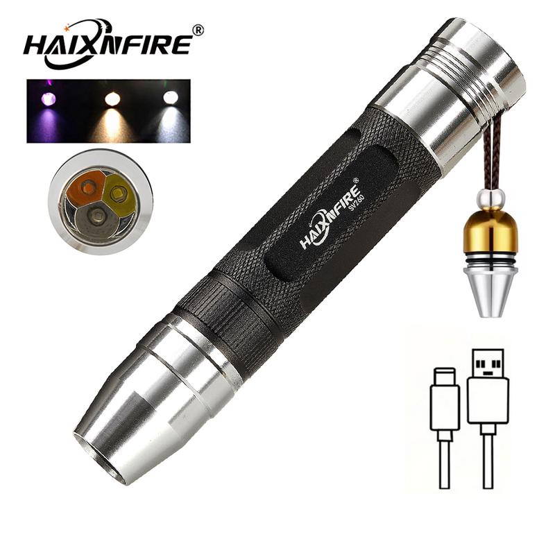 Đèn pin UV, HaixnFire SV260, với ánh sáng LED 365nm, 3 trong 1 ánh sáng màu vàng / trắng / tím, có thể sạc lại USB, Thích hợp cho đồ trang sức, ngọc bích, vật nuôi, vết bẩn, Ringworm, dấu hiệu, tiền, ánh sáng bọ cạp
