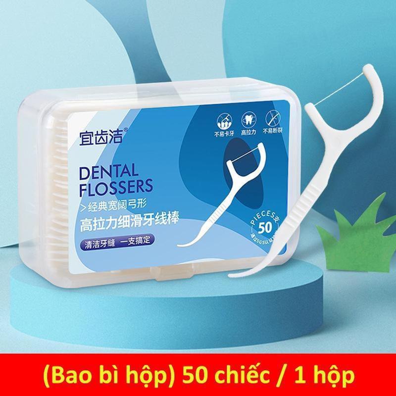 Bộ 1 hộp Chỉ nha khoa Bộ 50 cái que tăm răng đa năng chứa dây chống kẹt răng