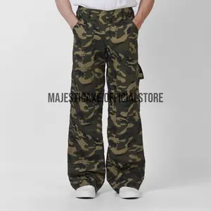 MAJESTIC AXE - Celana Carpenter Loreng Reguler Camo White Blue Saku Banyak Double Knee Vintage