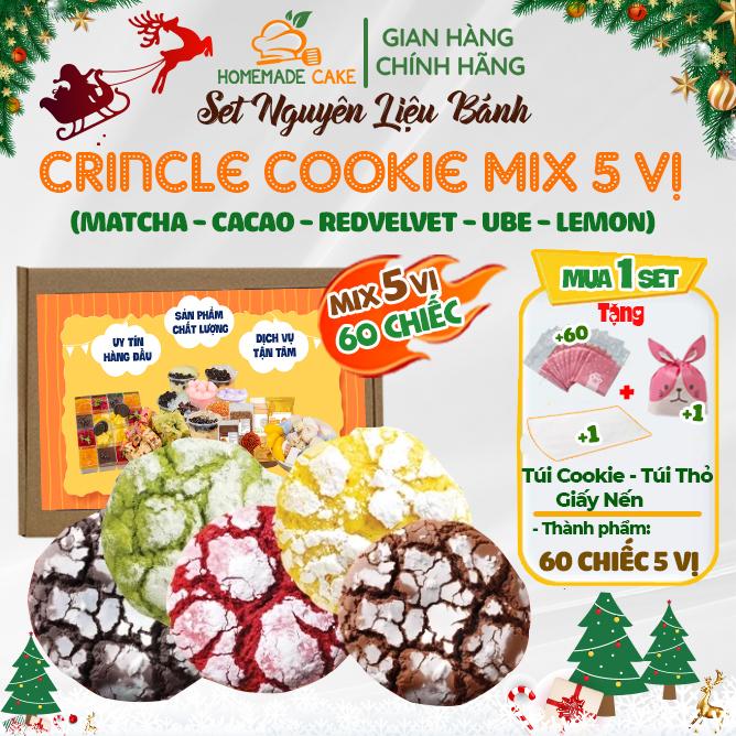   Tặng Giấy Nến Túi Cookie   Set nguyên liệu làm bánh Crinkle Cookie Bánh quy phủ đường 60 chiếc Mix 5 vị 